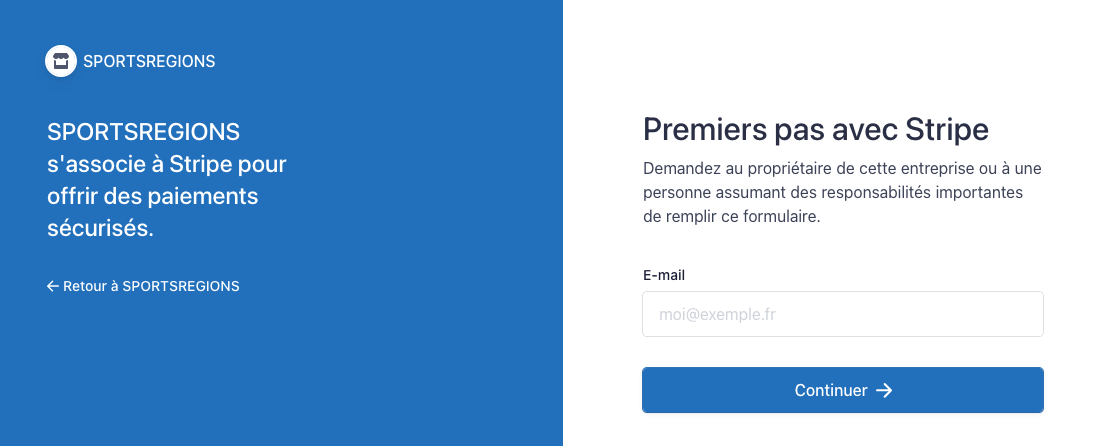 Activation d'un compte Stripe - Site d'aide de Sportsregions