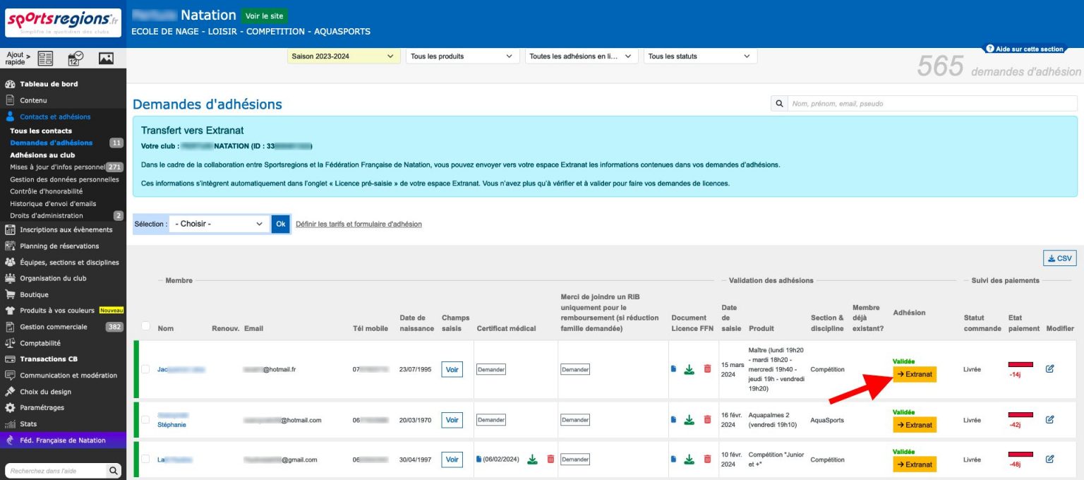 Transfert des demandes de licences vers Extranat - Site d'aide de ...